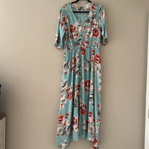 Kate Kasin Womens Summer Floral Button Up Maxi Dress Sz Medium Cottagecore Chic